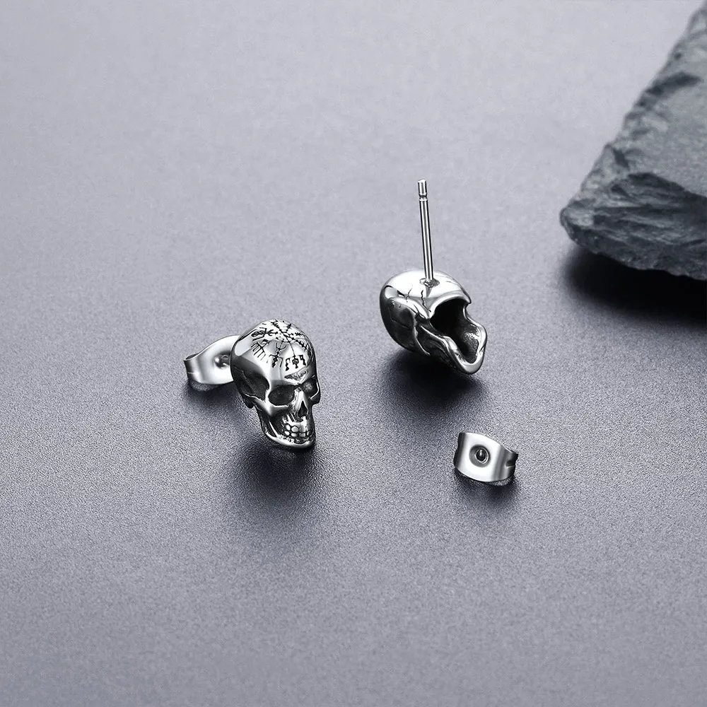 Flash Sale Sterling Silver Viking Skeleton Skull Stud Earrings for Men