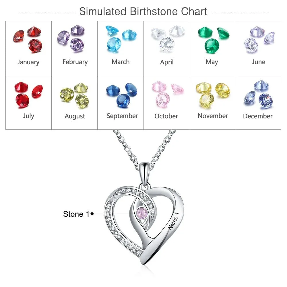 Personalized Necklaces 1 Stone 1 Name Heart Pendant