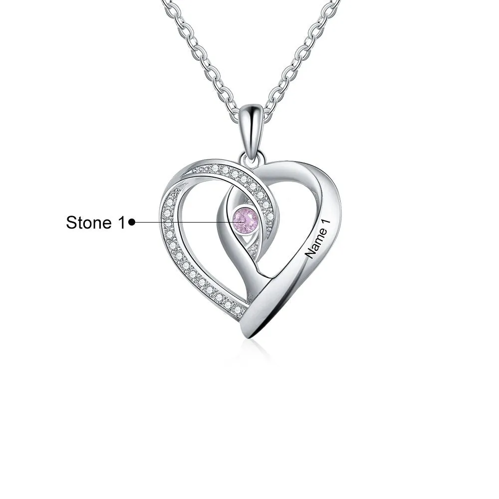 Personalized Necklaces 1 Stone 1 Name Heart Pendant
